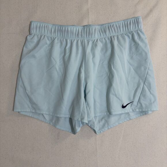Women Large Nike Dri-FIT 4.5” Blue athletic shorts elastic waist drawstring - Picture 1 of 10